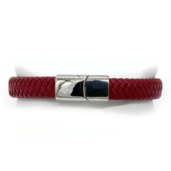 Men's red leather bracelet with magnetic clasp. - Picture 4 of 4